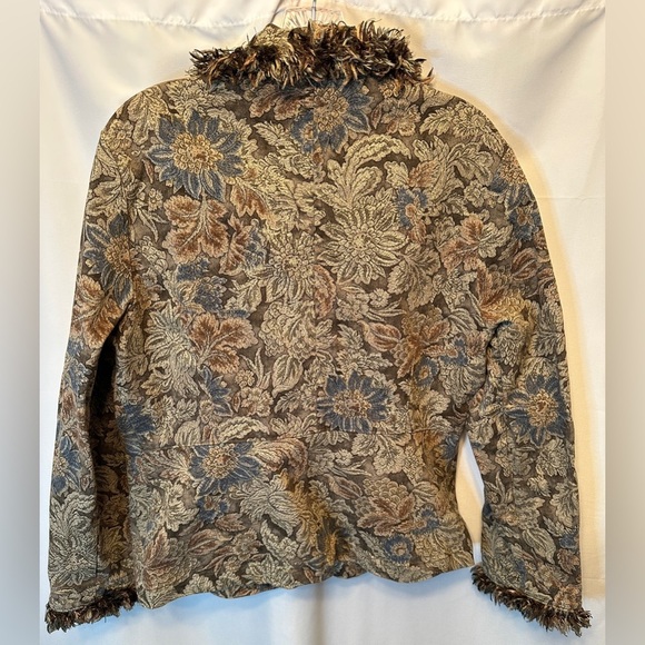 Vintage 90s Gotcha Covered Size Large Floral Blazer Fringe Neck Cuffs Tapestry - Picture 7 of 9